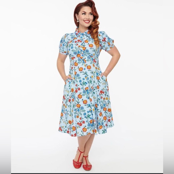 Unique Vintage Dresses & Skirts - Unique Vintage Orange Red Puff Sleeve Sundress NWT